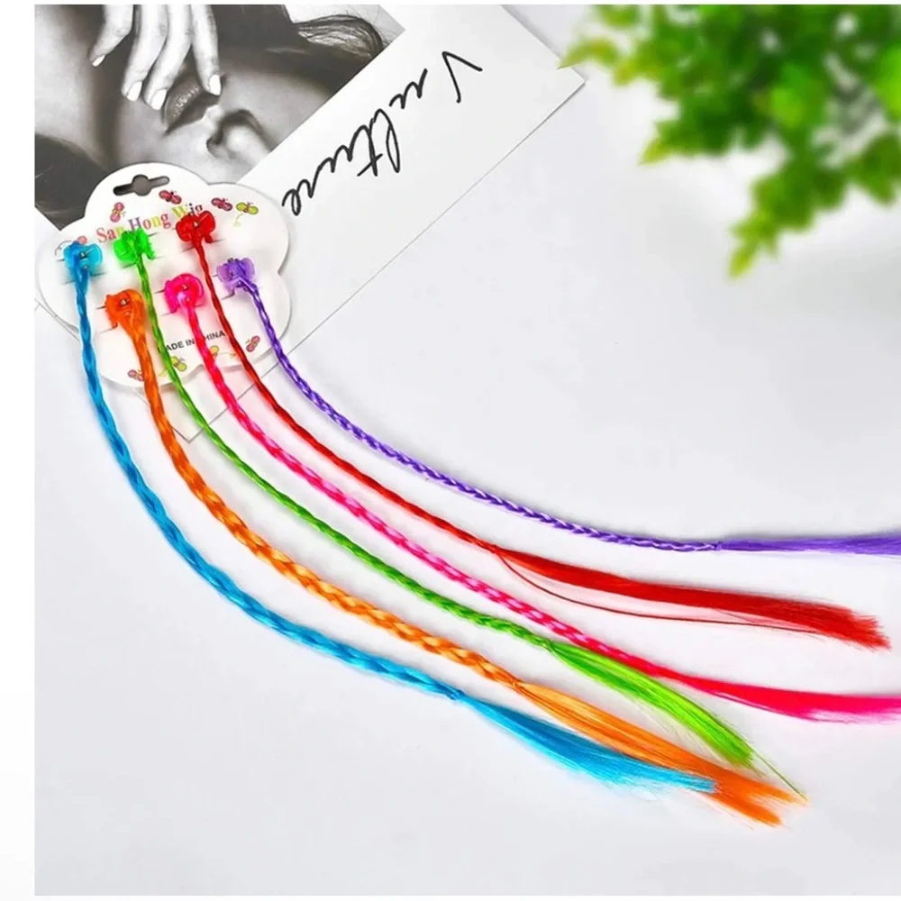 New Two Girl’s Colorful Faux Hair Extension Clips Unicorns